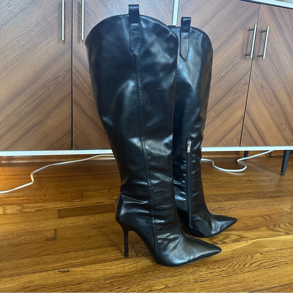 Black Vegan Leather Over the Knee Boots